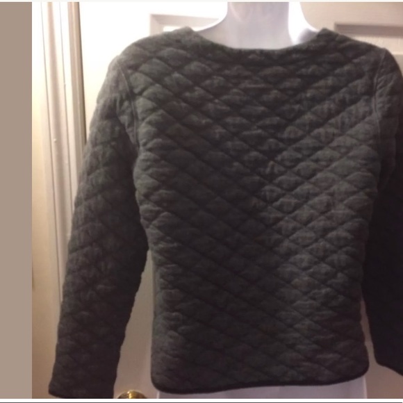 J. CREW Charcoal Gray Black Quilted Crop Sweatshirt Long Sleeves Textured Knit - Picture 5 of 8